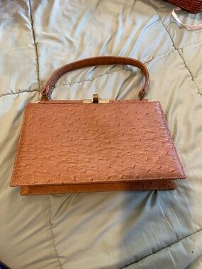 Women's Tan Viki Original Ostrich-Texture Top Handle Bag